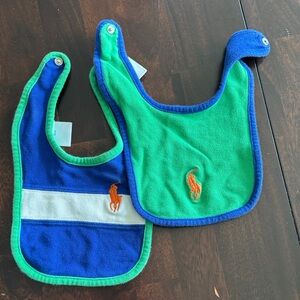 Ralph Lauren Blue and Green Bib Set with Orange Logo